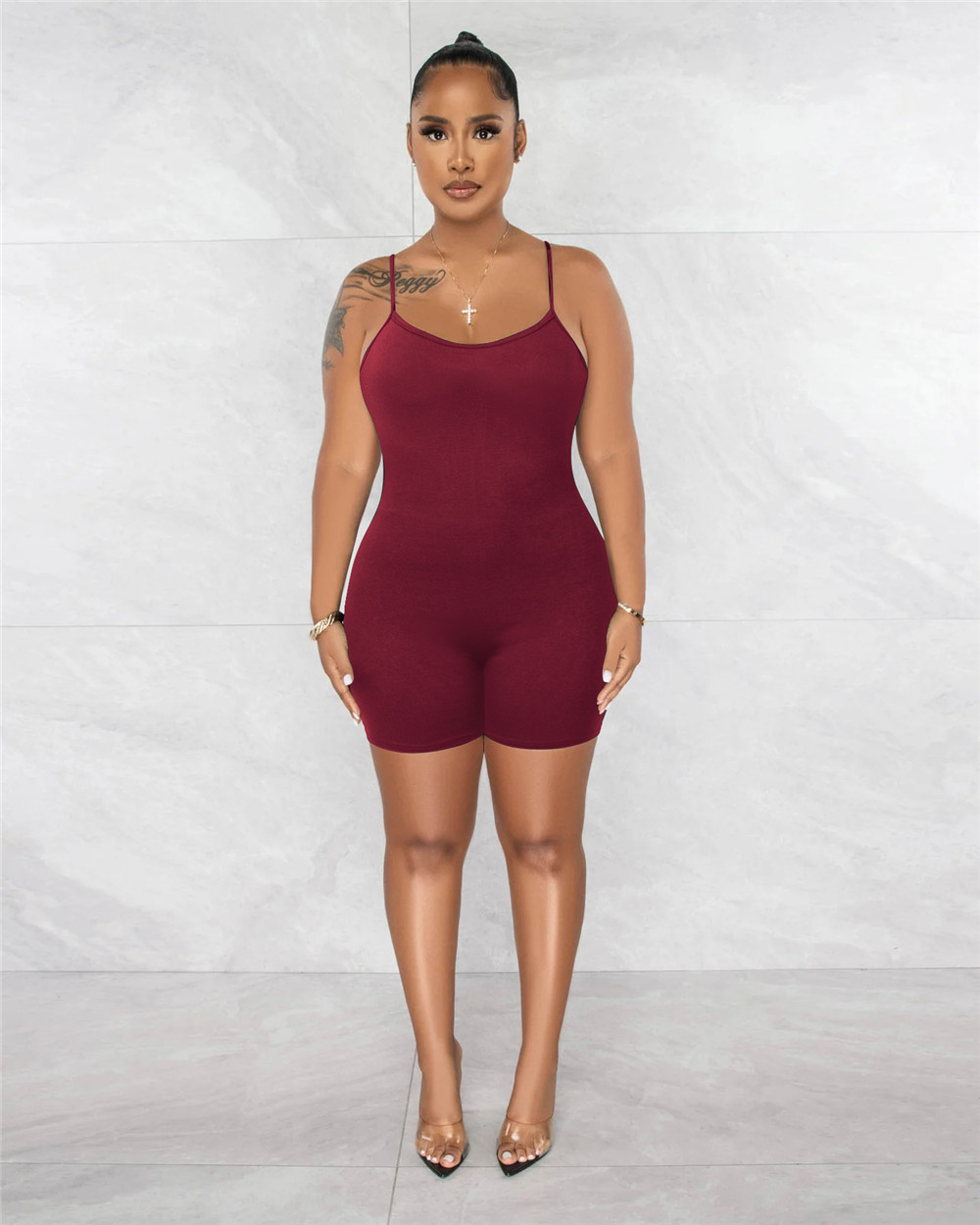 2023 Designer Sexy Rompers Women Summer Sleeveless Spaghetti Straps Jumpsuits Casual Solid V Neck Bodycon Playsuits Night Club Wear Overalls Wholesale