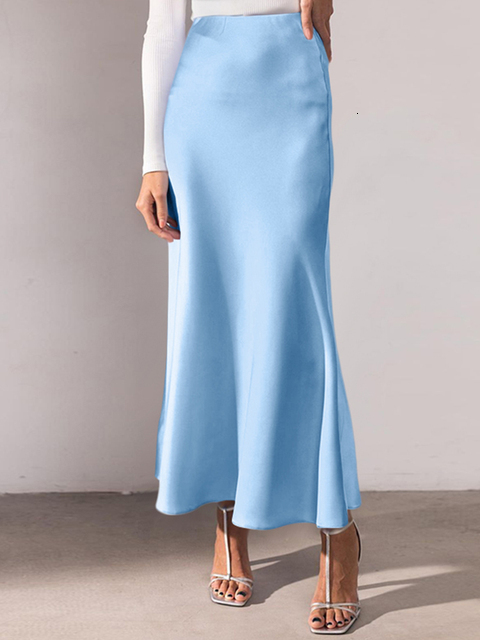 Skirts Fashion Bottoms VONDA 2023 Summer Women Elegant Party Long Satin Jupe Solid Pleated Loose High Waist Maxi Faldas Saias 230224