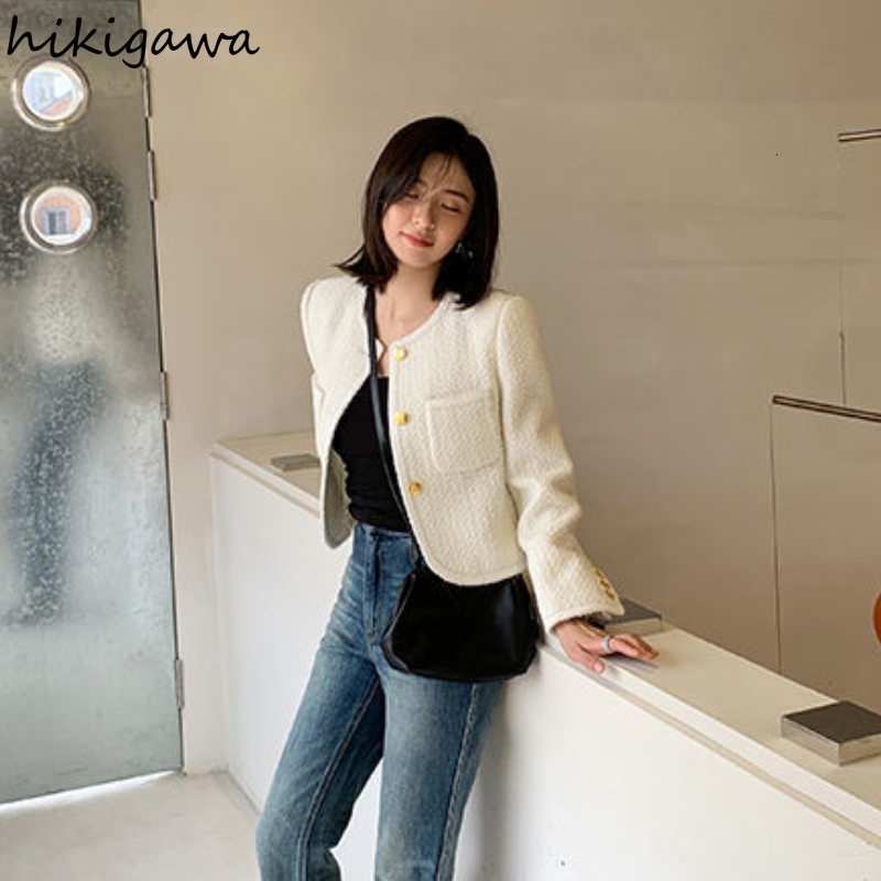 Womens Jackets Temperament Ladies Tops for Women Ropa Mujer Oneck Longs Leeve Short Coat Korean Fashion Vintage Elegant Coats 230224