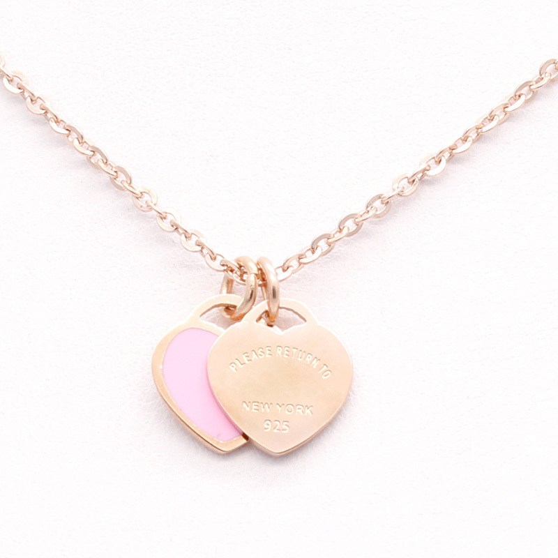 Enamel pink double-heart necklace necklace necklace female necklace heart-shaped 
Enamel pink double-heart necklace necklace necklace female necklace heart-shaped