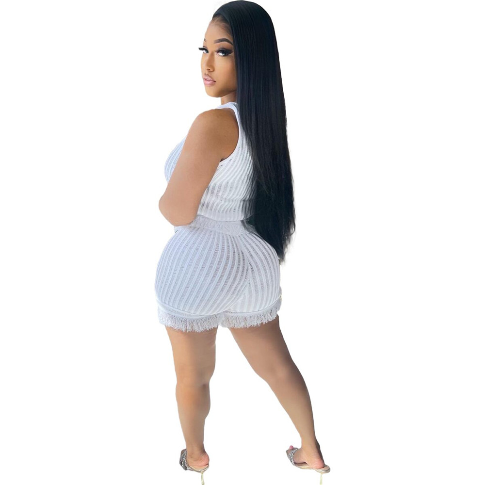 2023 Designer Two Piece Sets Womens Tracksuits Summer Tassels Outfits Solid Sleeveless Tank Crop Top and Shorts Casual Sports Suits Bulk Items Wholesa