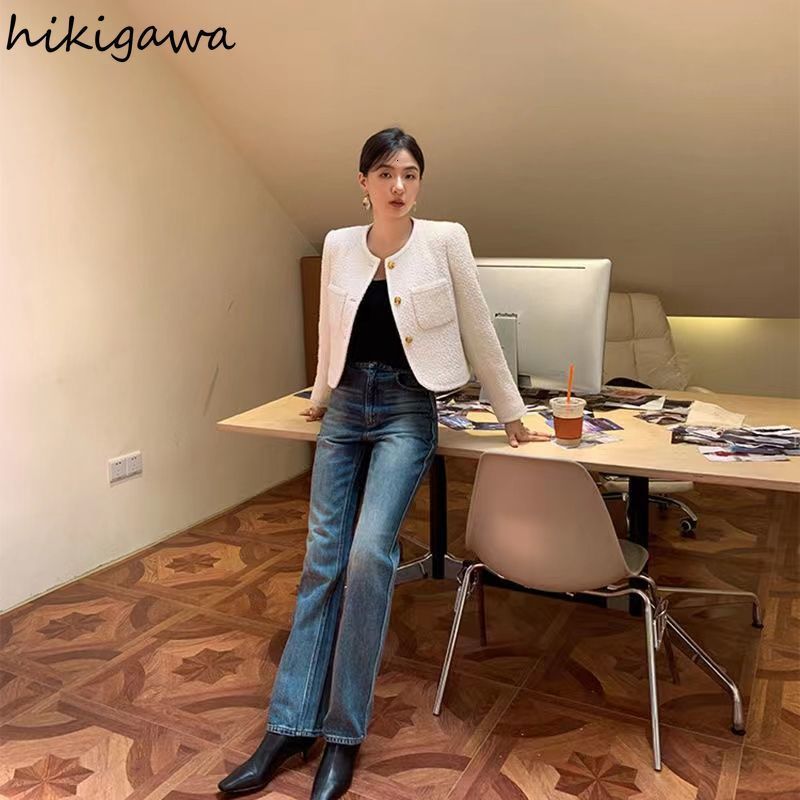 Womens Jackets Temperament Ladies Tops for Women Ropa Mujer Oneck Longs Leeve Short Coat Korean Fashion Vintage Elegant Coats 230224