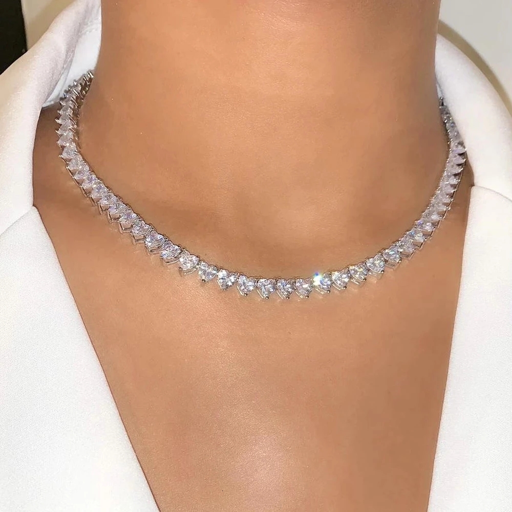 Chokers Pendant Necklaces Arrived Iced Out Bling 5A Cubic Zirconia Cz Heart Tennis Choker Necklace For Lovely Girl Women Fashion Wedding Jewelry 23022