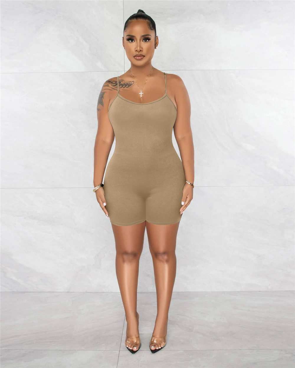2023 Designer Sexy Rompers Women Summer Sleeveless Spaghetti Straps Jumpsuits Casual Solid V Neck Bodycon Playsuits Night Club Wear Overalls Wholesale