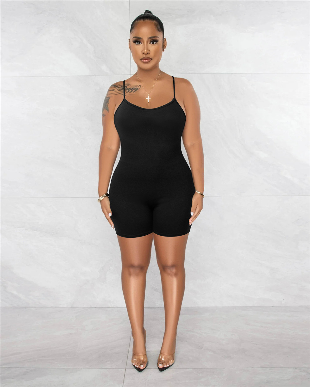 2023 Designer Sexy Rompers Women Summer Sleeveless Spaghetti Straps Jumpsuits Casual Solid V Neck Bodycon Playsuits Night Club Wear Overalls Wholesale