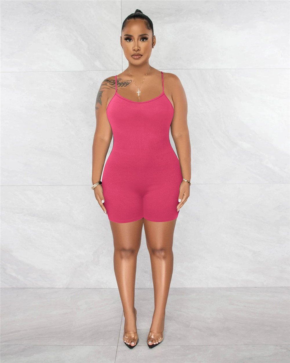 2023 Designer Sexy Rompers Women Summer Sleeveless Spaghetti Straps Jumpsuits Casual Solid V Neck Bodycon Playsuits Night Club Wear Overalls Wholesale