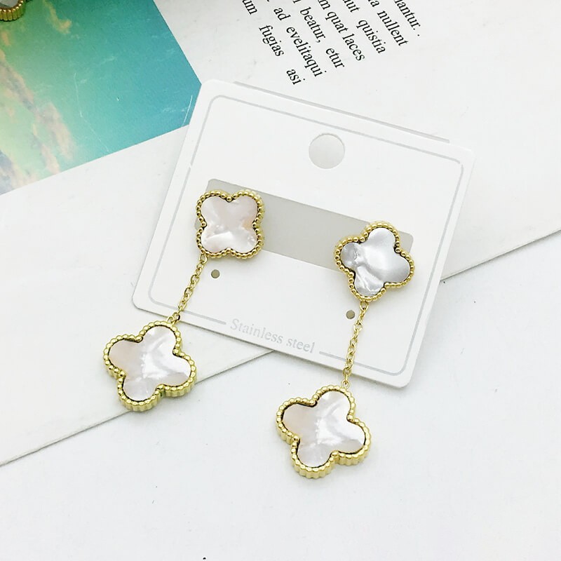 Fashion Good Luck Clover Charm Stud Stainless Steel Earring Jewelry for Women Gift