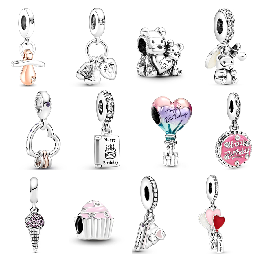 The New Popular 925 Pure Silver Pink Cake Balloon Balloon Baby Pacifier Loves Suspension Charm Beads Suitable for Primitive Bracelet Women's Jewelry Gifts
