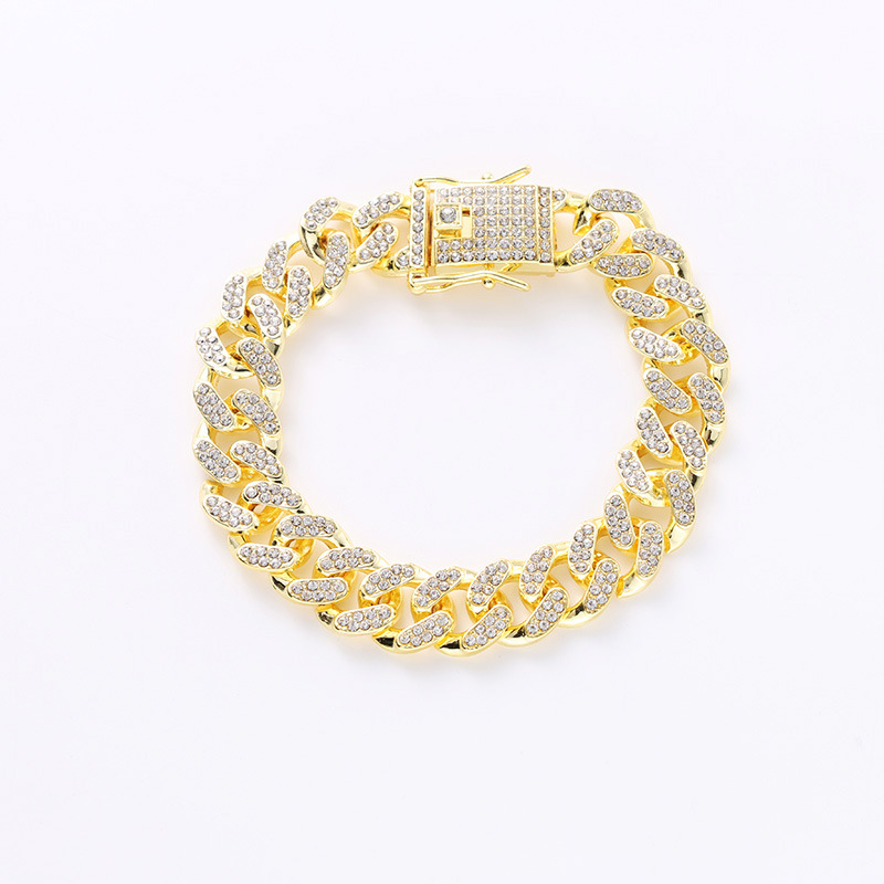european hip hop tide cuban chain 12mm full drill men and women hiphop gold plating necklace foreign trade
