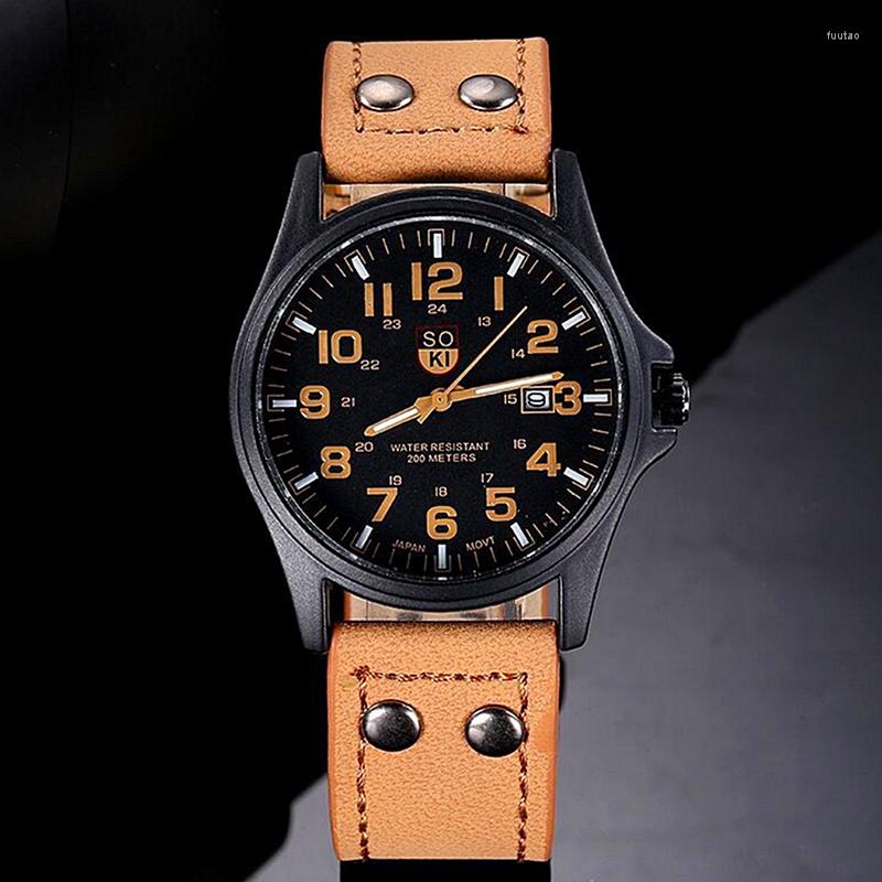 Wristwatches Fashion Men Watches Casual Leather Strap Sports Quartz Wristwatch For Man Cool Out Door Style Male Clock Relogio Masculino