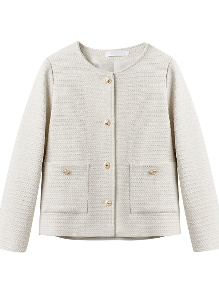 Womens Jackets Gaganight Women O neck Unique Special Short Tweed Jacket Spring Style Korean Elegant Gentle Ladys Coat 230224