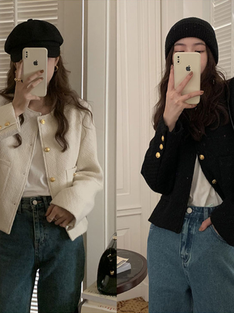 Womens Jackets Gaganight Women O neck Unique Special Short Tweed Jacket Spring Style Korean Elegant Gentle Ladys Coat 230224