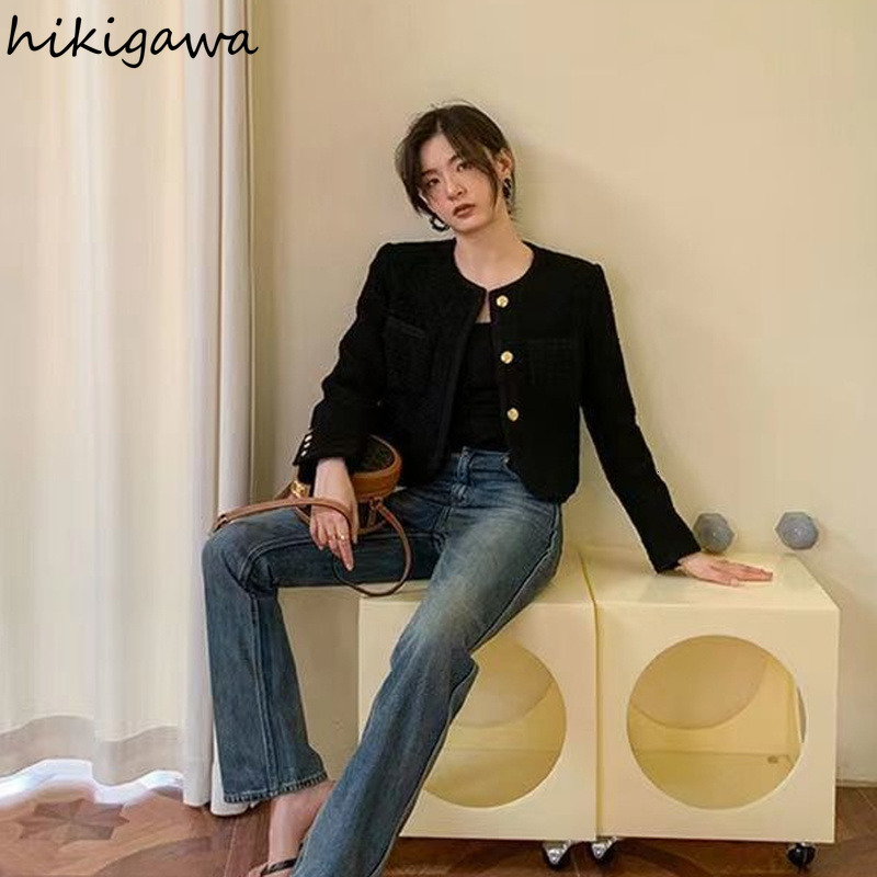 Womens Jackets Temperament Ladies Tops for Women Ropa Mujer Oneck Longs Leeve Short Coat Korean Fashion Vintage Elegant Coats 230224