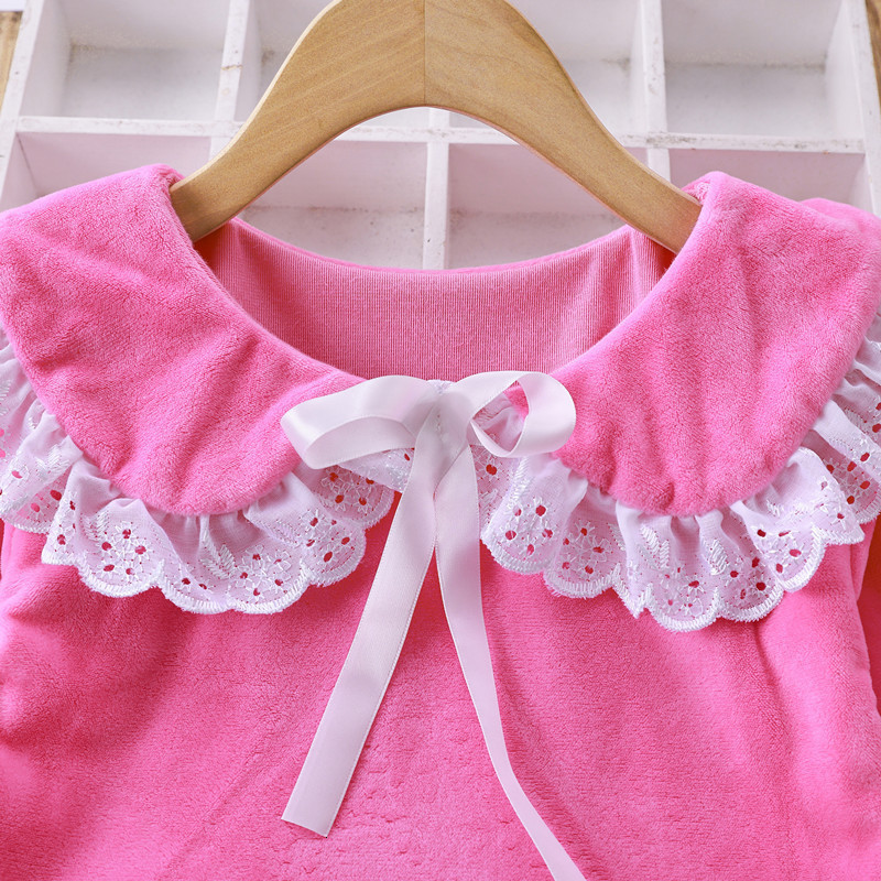 Pajamas Princess Children Baby Clothing Set Kids Cute Sleepwear Autumn Velvet Nightwear Ruffle Girls Pyjamas Lace Pijamas 230224