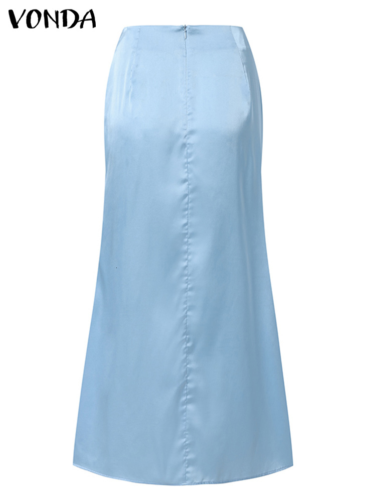Skirts Fashion Bottoms VONDA 2023 Summer Women Elegant Party Long Satin Jupe Solid Pleated Loose High Waist Maxi Faldas Saias 230224