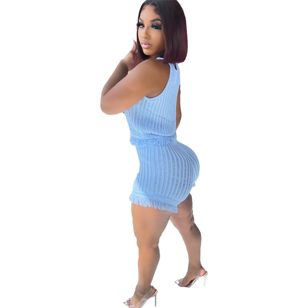 2023 Designer Two Piece Sets Womens Tracksuits Summer Tassels Outfits Solid Sleeveless Tank Crop Top and Shorts Casual Sports Suits Bulk Items Wholesa