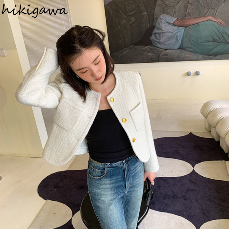 Womens Jackets Temperament Ladies Tops for Women Ropa Mujer Oneck Longs Leeve Short Coat Korean Fashion Vintage Elegant Coats 230224