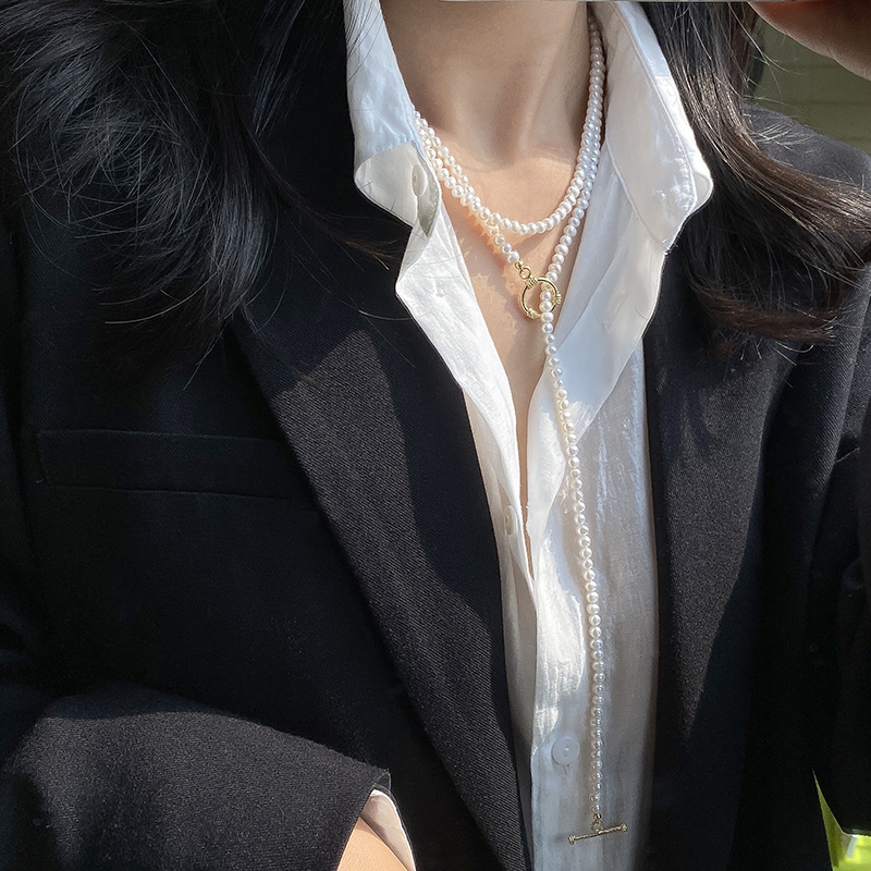 Chokers Real Small Pearl Long Necklace Women Freshwater Pearl Fashion Sweater Necklace For Girls 230228