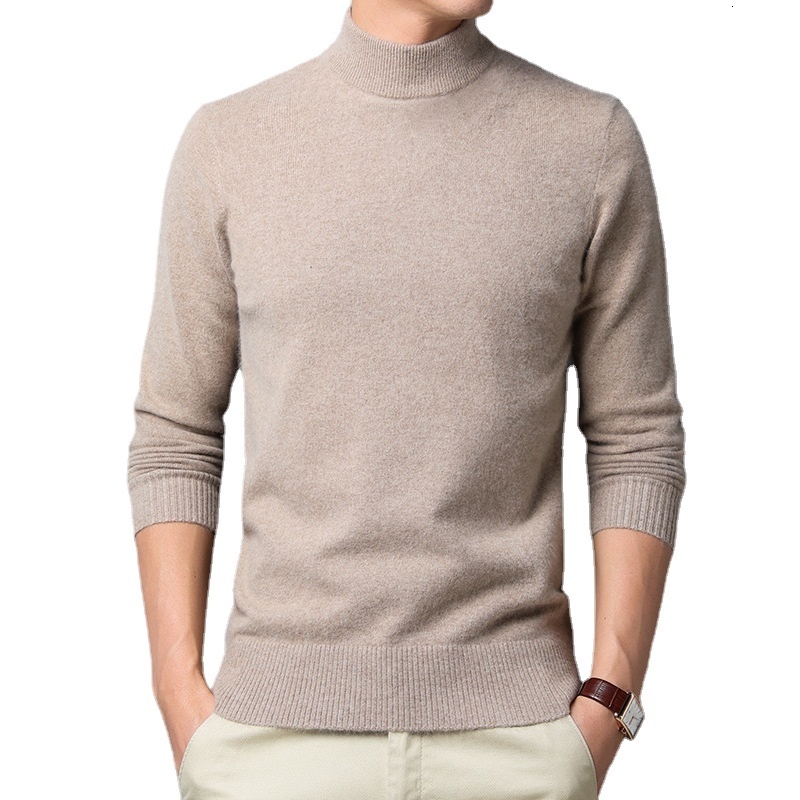 Men's T-Shirts Sweater Warm Men's Half Turtleneck Solid Color Pullover Fashion Thickening Middle-aged Long-sleeved Top pullover 230225
