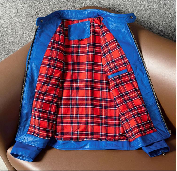 Men's Jackets . Rider genuine leather jacket.Cool blue slim short cowhide coat.fashion young leather cloth.wholesales 230225