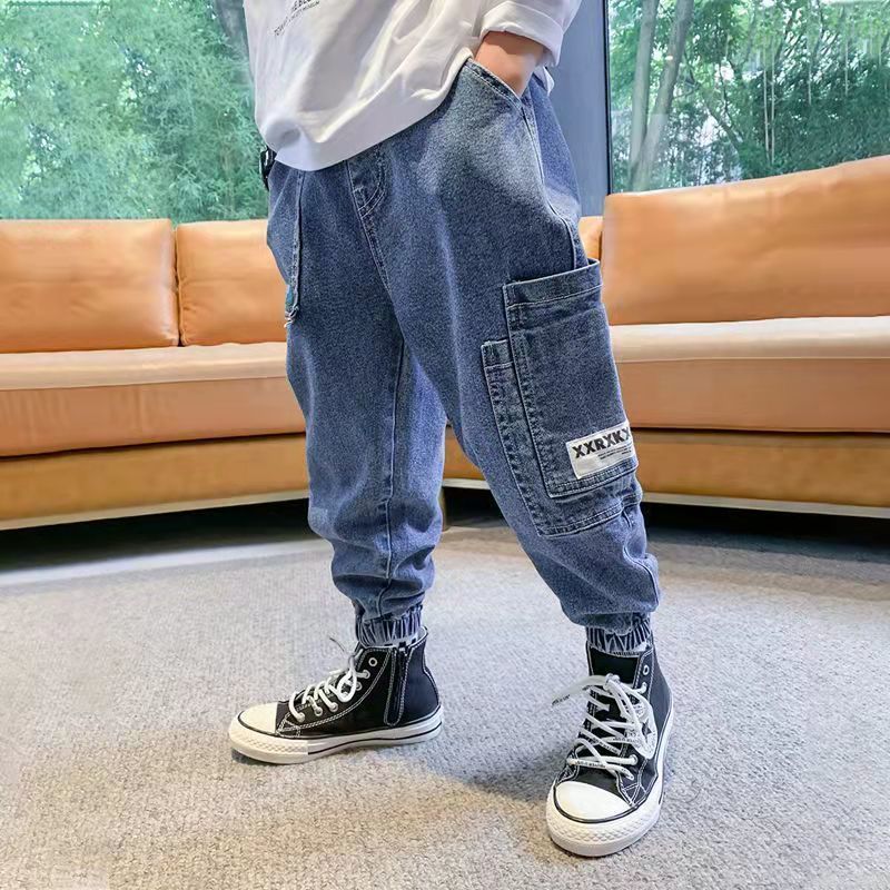 Jeans Kids Boys Loose Pants Denim Clothing Children Fashion Boy Casual Big Pocket Bowboy Long Trousers 4 12 Y 230224