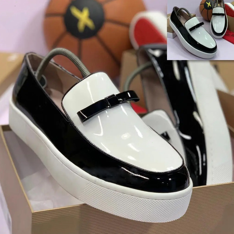 Dress Shoes Men Vulcanized Black White SlipOn Loafers Patent Leather for Casual Chaussures Pour Hommes 230224