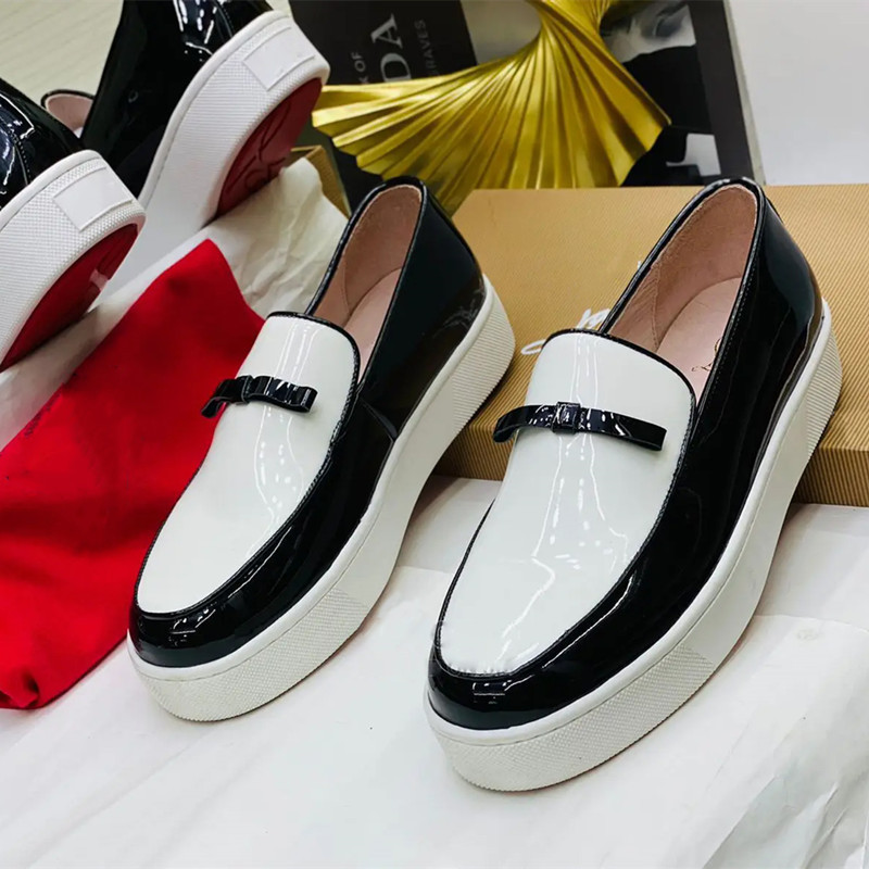 Dress Shoes Men Vulcanized Black White SlipOn Loafers Patent Leather for Casual Chaussures Pour Hommes 230224