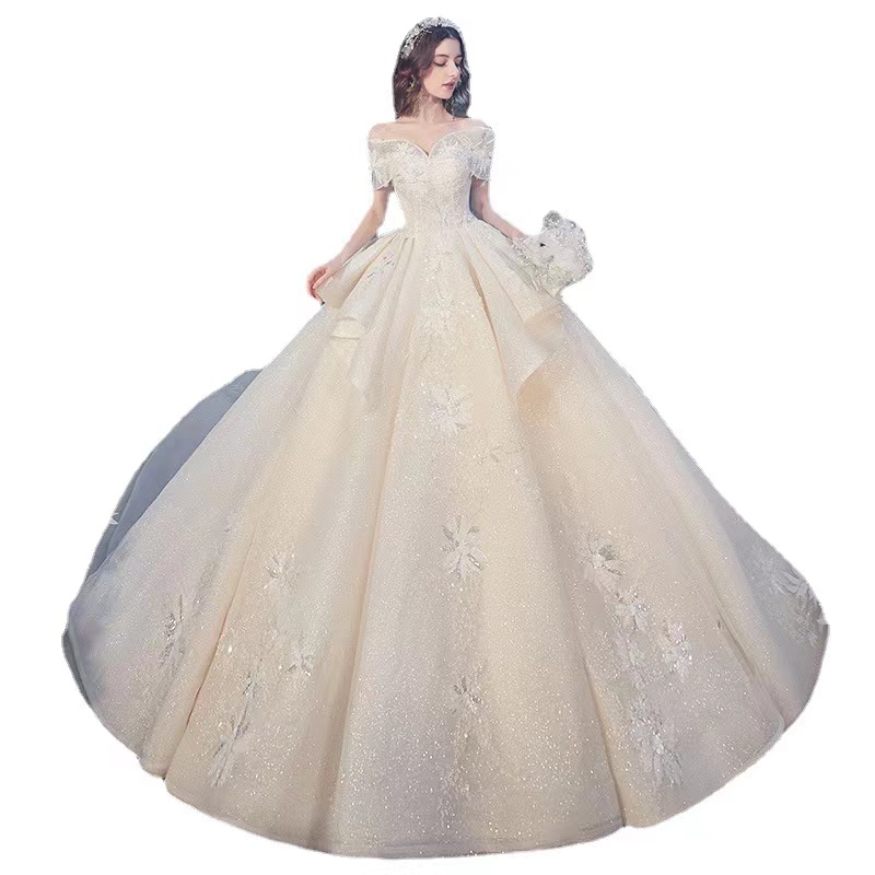 Modest a line Wedding Dresses sequined Bridal Gowns off shoulder Lace Appliqued Sequins Robe De Mariee Custom Made Plus Size crystal Corset Back Marri