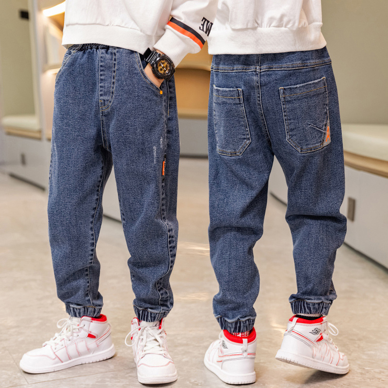 Jeans Boys Denim Baby Stretch Trousers Spring Autumn Bunched Foot Kids Casual Pants 230224