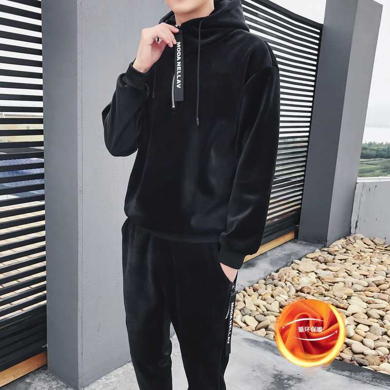 Men's Tracksuits Men's Doublesided Velvet Winter Suit Spring New Leisure Gold Velvet Set Two Piece Tracksuit Ropa Para Hombre Z0224