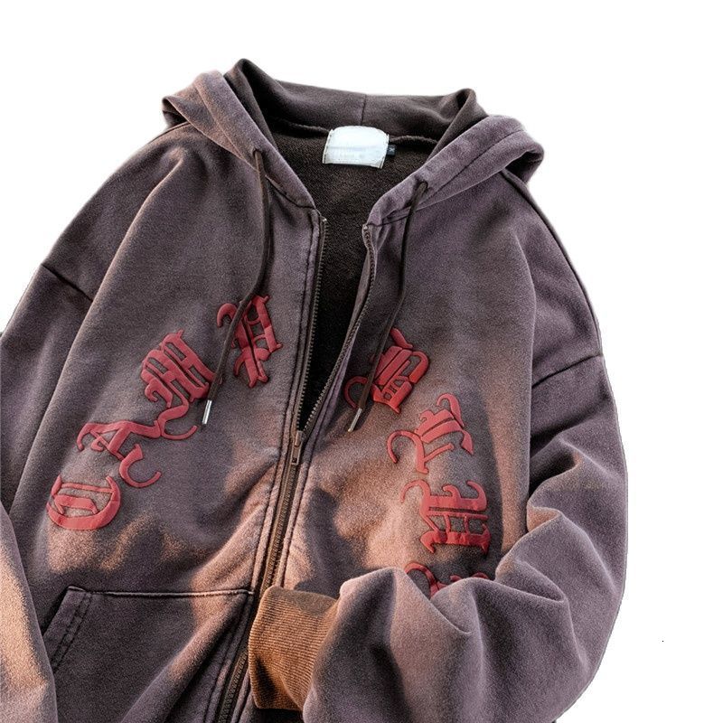 Womens Hoodies Sweatshirts Y2K Zip UP Hoodie Grunge Women Men Autumn Embroidery Letter Long Sleeve Gothic Hooded Sweatshirt Lady Loose Retro Jacket 23