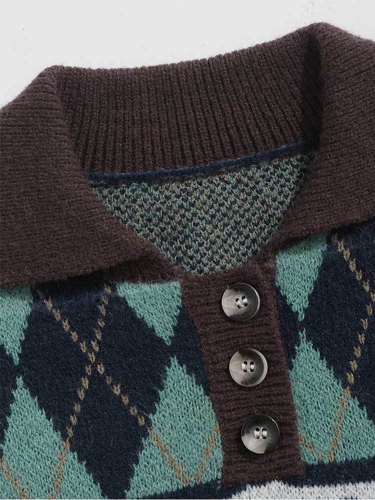 Men's TShirts Sweater Bear Geometric Pattern Buttons Sweaters Ethnic Streetwear Pullover Fall Winter Turndown Collar Outwear 230224