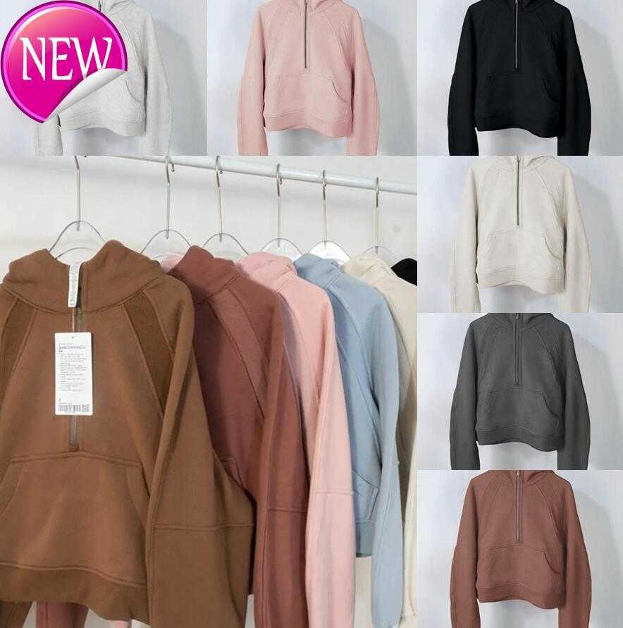LU womens Autumn and winter yoga hoodie Scuba Plus Velvet Thickening jackets hoodys sports half zipper terry designer sweater chothing loose9, 1-hooded