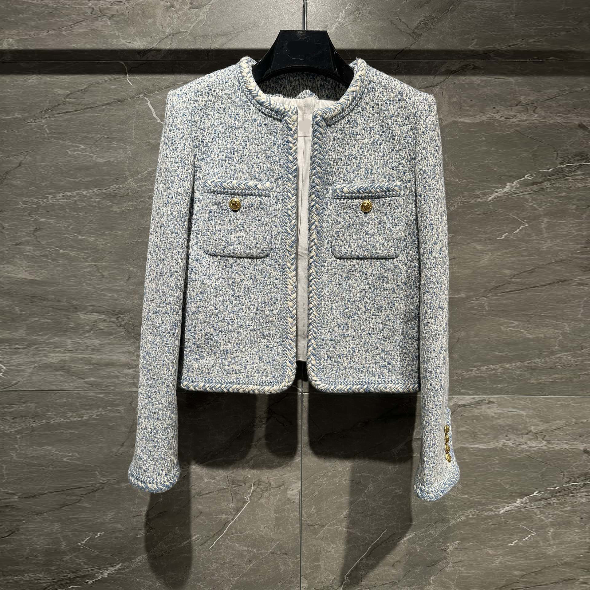 Women' Jackets Spring long-sleeved short coat Terry tweed wool fabric Stereo cutting, Blue
Women' Jackets Spring long-sleeved short coat Terry tweed wool fabric Stereo cutting, Blue