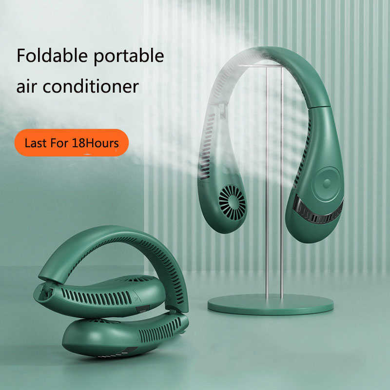 Electric Fans Portable 5000mAh Hanging Neck Fan Foldable Summer Air Cooling USB Rechargeable Bladeless Mute Neckband Fans L2605246761 - view 6