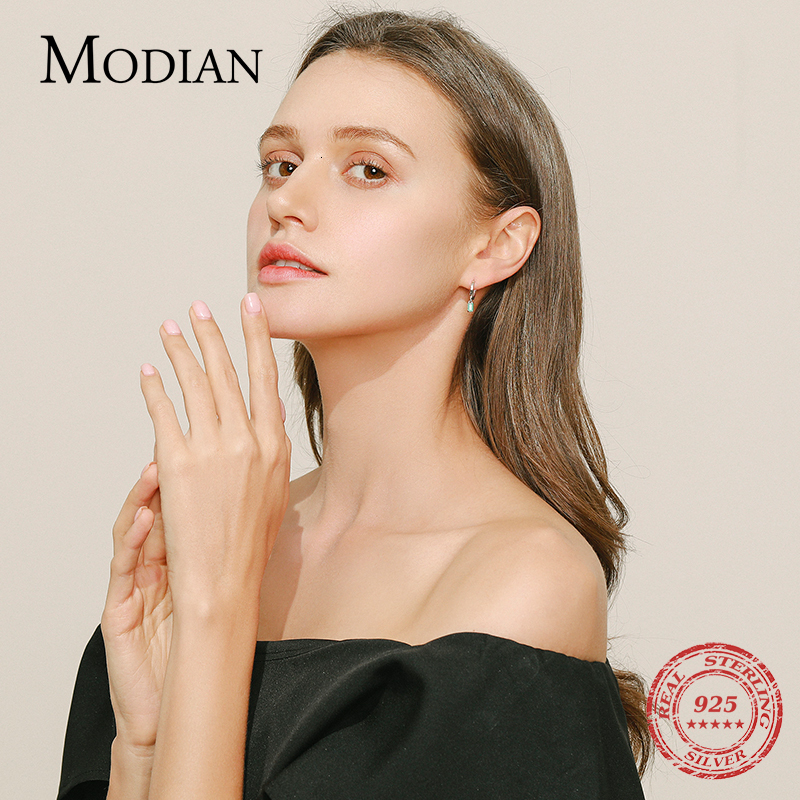 Stud Modian Exquisite Tourmaline Hoop Earrings Fashion Real 925 Sterling Silver Rectangle Paraiba Earring For Women Fine Jewelry Gift 230225