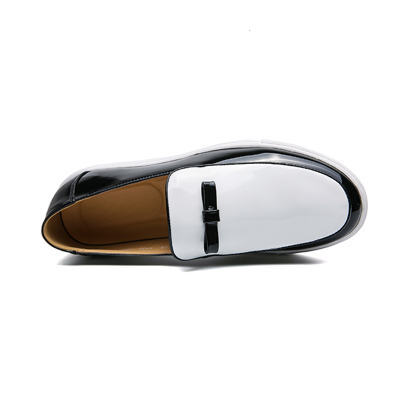 Dress Shoes Men Vulcanized Black White SlipOn Loafers Patent Leather for Casual Chaussures Pour Hommes 230224