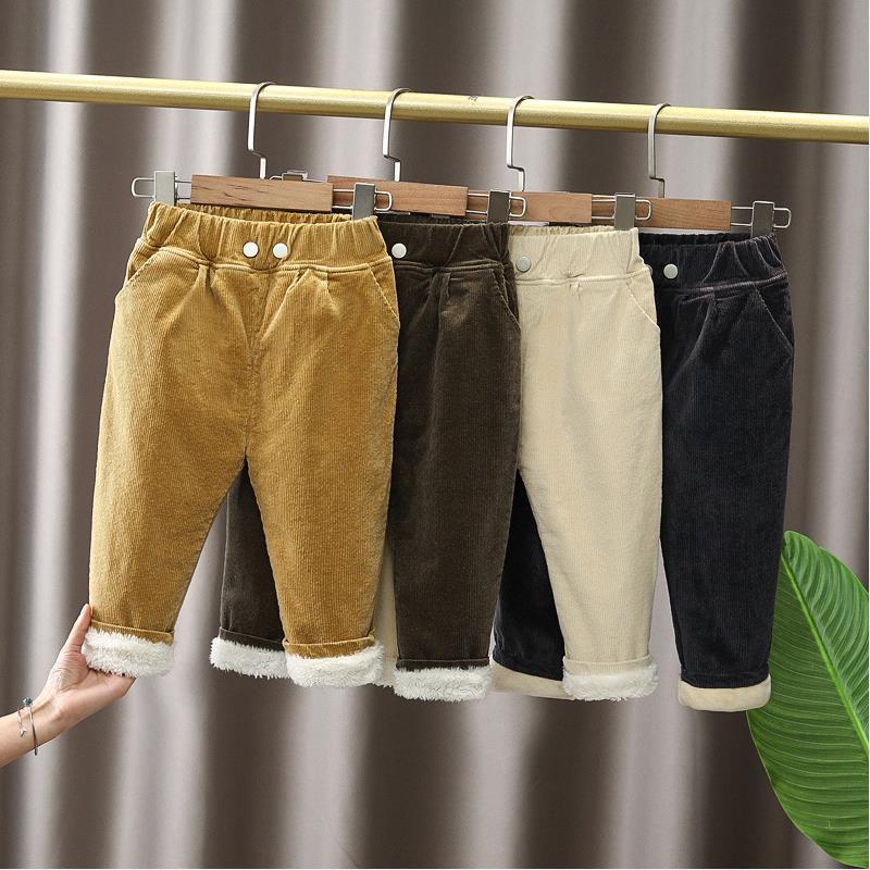 Jeans Winter Children Pants boys Girls Plus Velvet Thick corduroy Warm Trousers 1 6 years old baby s thickened double layer trousers 230224