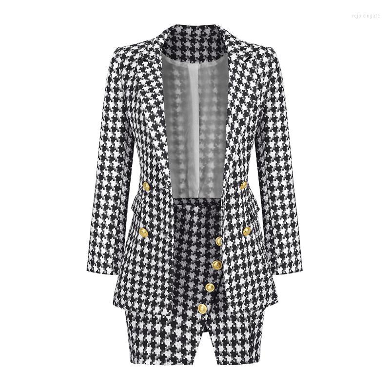Two Piece Dress Autumn And Winter 2023 Fashionable Blazer Skirt Sets Womens Outifits Houndstooth Office LadyTwo