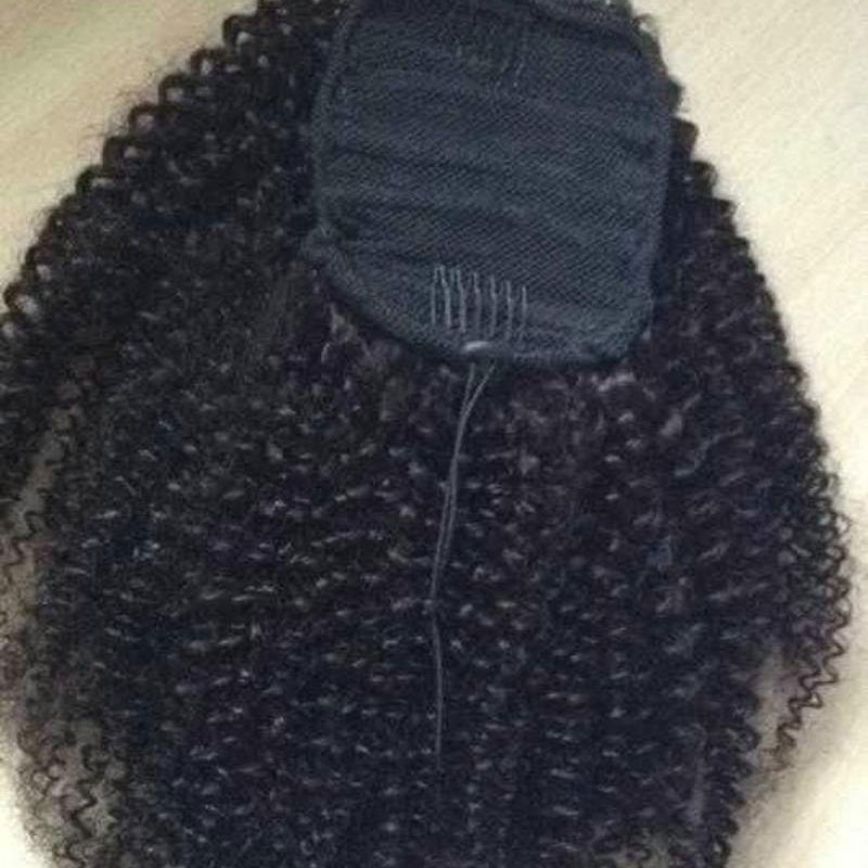 African american clip in 3c Afro puff Kinky Curly drawstring ponytails human hair extension pony tail hair piece jet black 160g free ship
