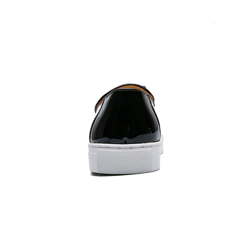 Dress Shoes Men Vulcanized Black White SlipOn Loafers Patent Leather for Casual Chaussures Pour Hommes 230224