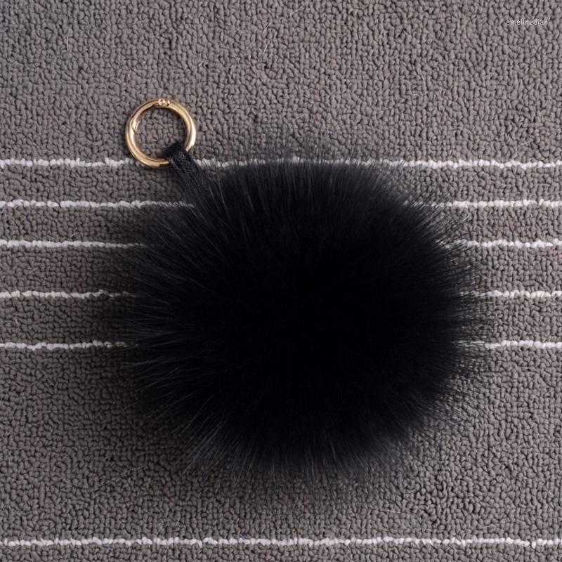 Keychains 16cm Luxury Fluffy Real Raccoon Fur Ball PomPom Plush Size Genuine Keychain Metal Ring Pendant Bag Charm K042-red
