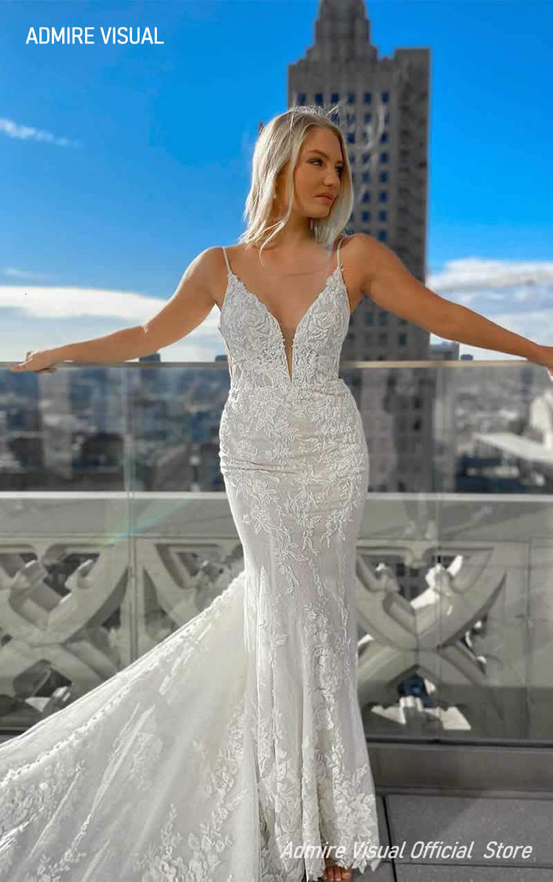 Party Dresses est Wedding Dress Mermaid Lace Deep V-neck Neckline Open-Back Spaghetti Straps Plus Size Bride Gown Vestidos De Novia 230224