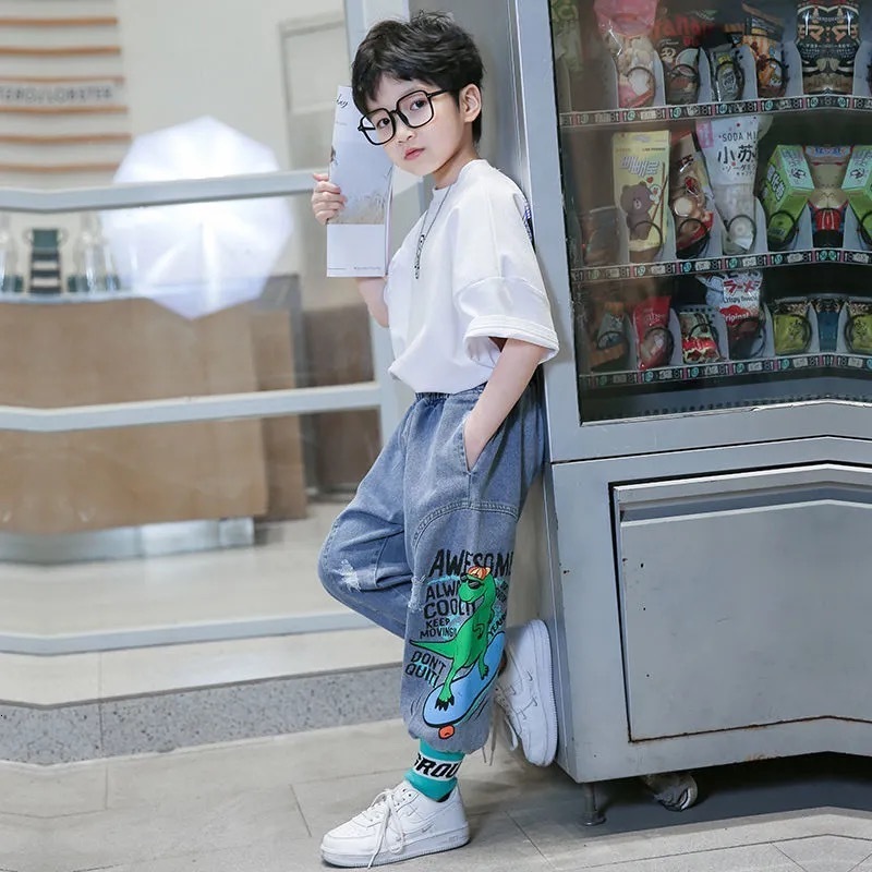 Jeans for Boys Teenage Children Elastic Waist Denim Pants Kids Trousers Boy Clothes 4 13T 230224