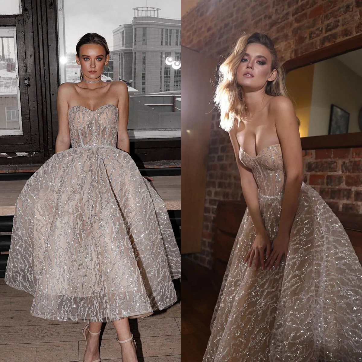 Summer Sequins Wedding Dress A Line Strapless Bridal Gowns Backless Bride Gowns Sparkly Beading Beach Robe