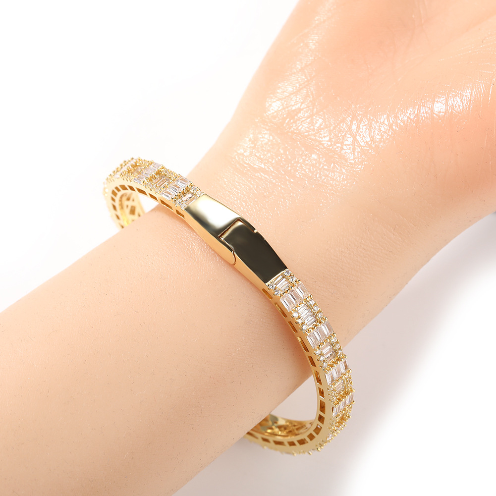 Hip Hop Heart Shape Clasp Bangle Real Gold Plated TopBling T Zircons Spring Lock Women Men Jewelry