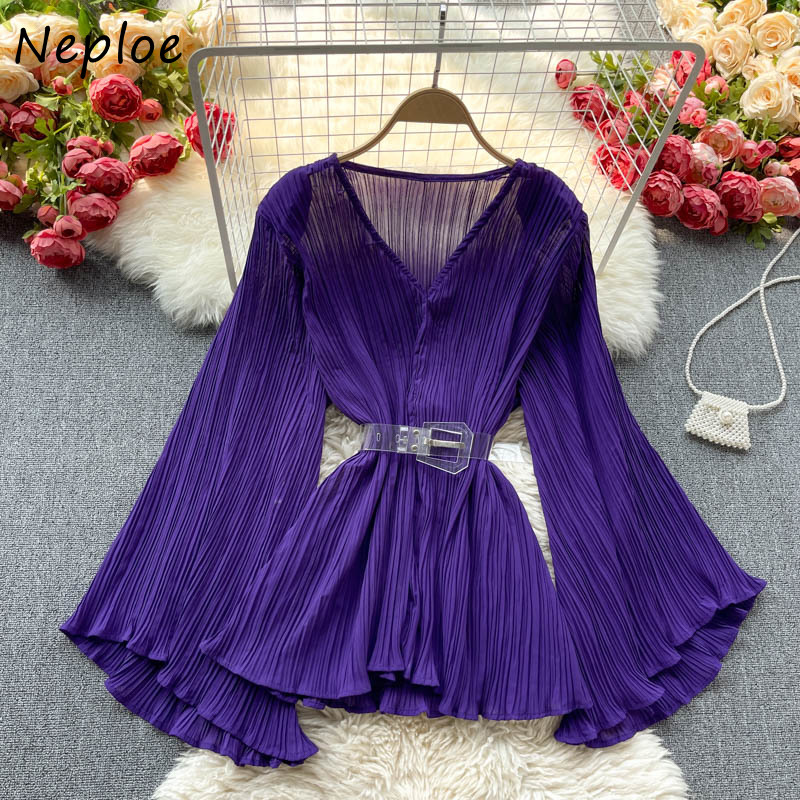 Work Draped Design Multicolor Blouse Women V Neck Flare Long Sleeve Multicolor Blusas Spring 2023 New Shirt