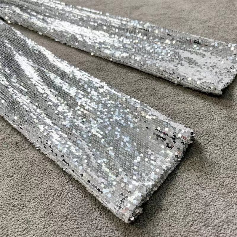 Women's Pants Fashion Shining White Trousers Tall Waist Sequins Flares Spring Silver Glitter Sparkling Y2k Relaxation Wide-legged 230225
