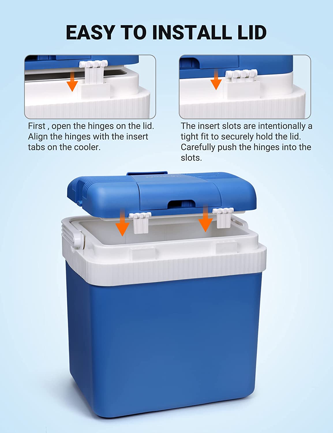 AstroAI Electric Cooler 26 Quarts 24 Liter Thermoelectric Car Cooler for Beverage Beer Wine Seafood Fruits Home and Travel with 2 Ice Packs Blue