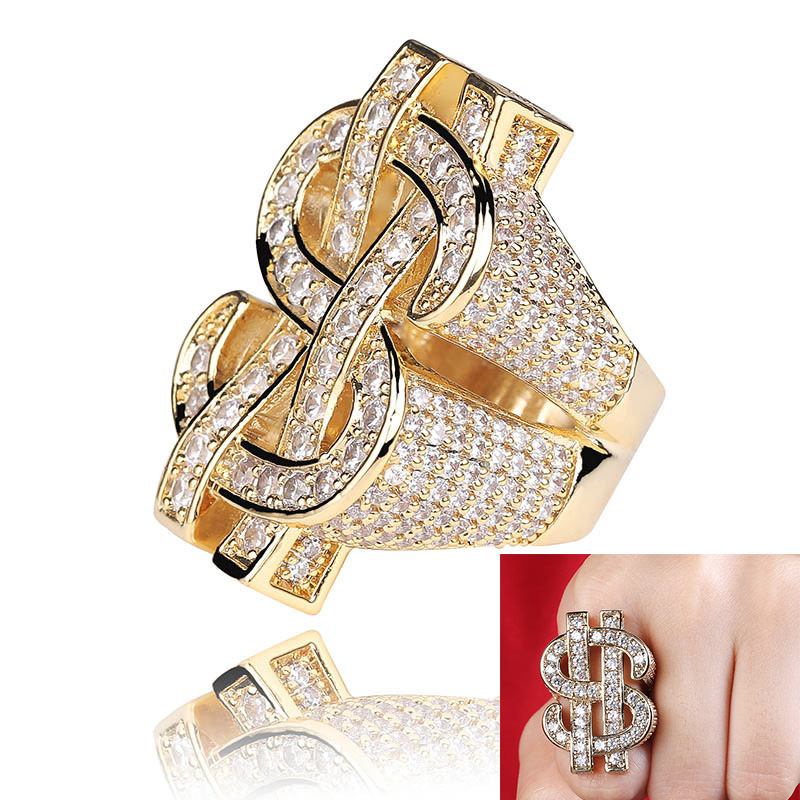 Mens Hip Hop Ring Jewelry Dollar Sign Gemstone Zircon Casting Big Gold Rings 18k Real Gold Plated
Mens Hip Hop Ring Jewelry Dollar Sign Gemstone Zircon Casting Big Gold Rings 18k Real Gold Plated